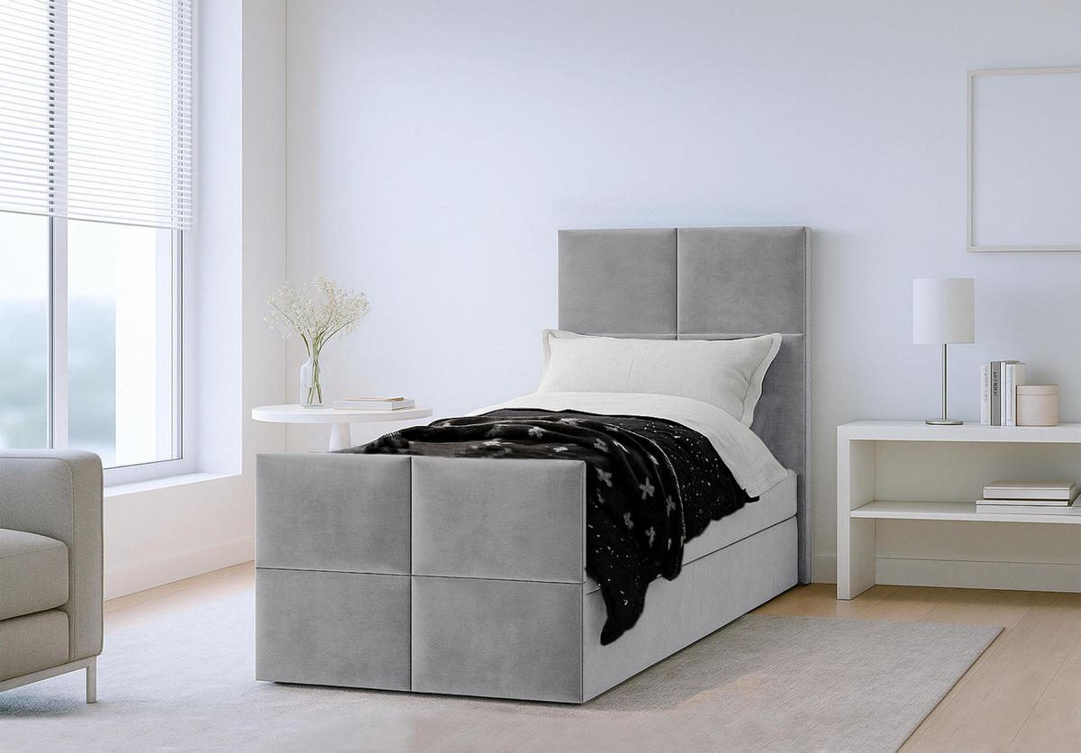 BOXBETT ALEYNA 80x200 cm mit Bettkasten und Matratze - Grau - Schwarz/Grau, Holz/Holzwerkstoff (80/200cm) - AX Living