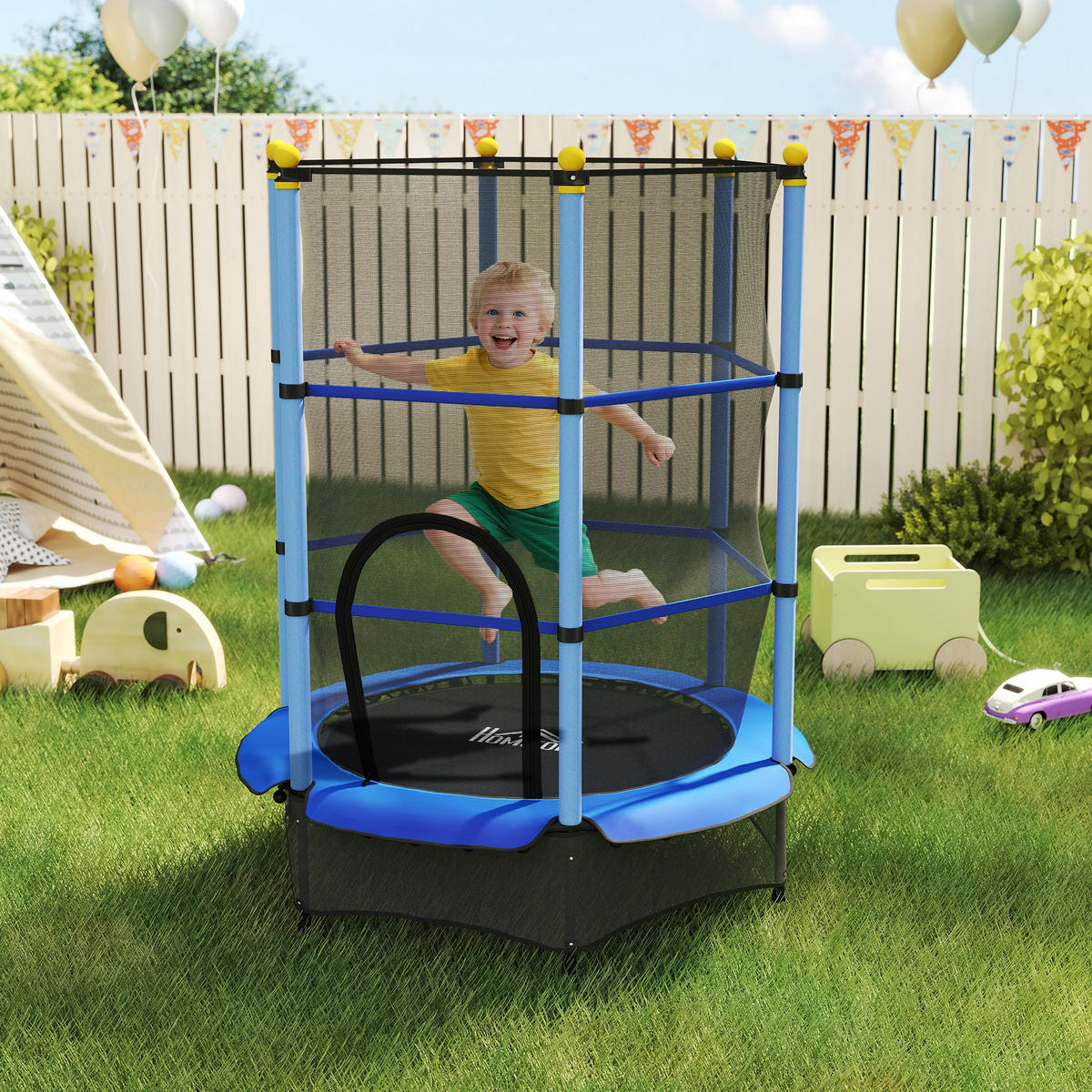 KINDERTRAMPOLIN - Blau, Kunststoff/Metall (140/140cm) - HOMCOM