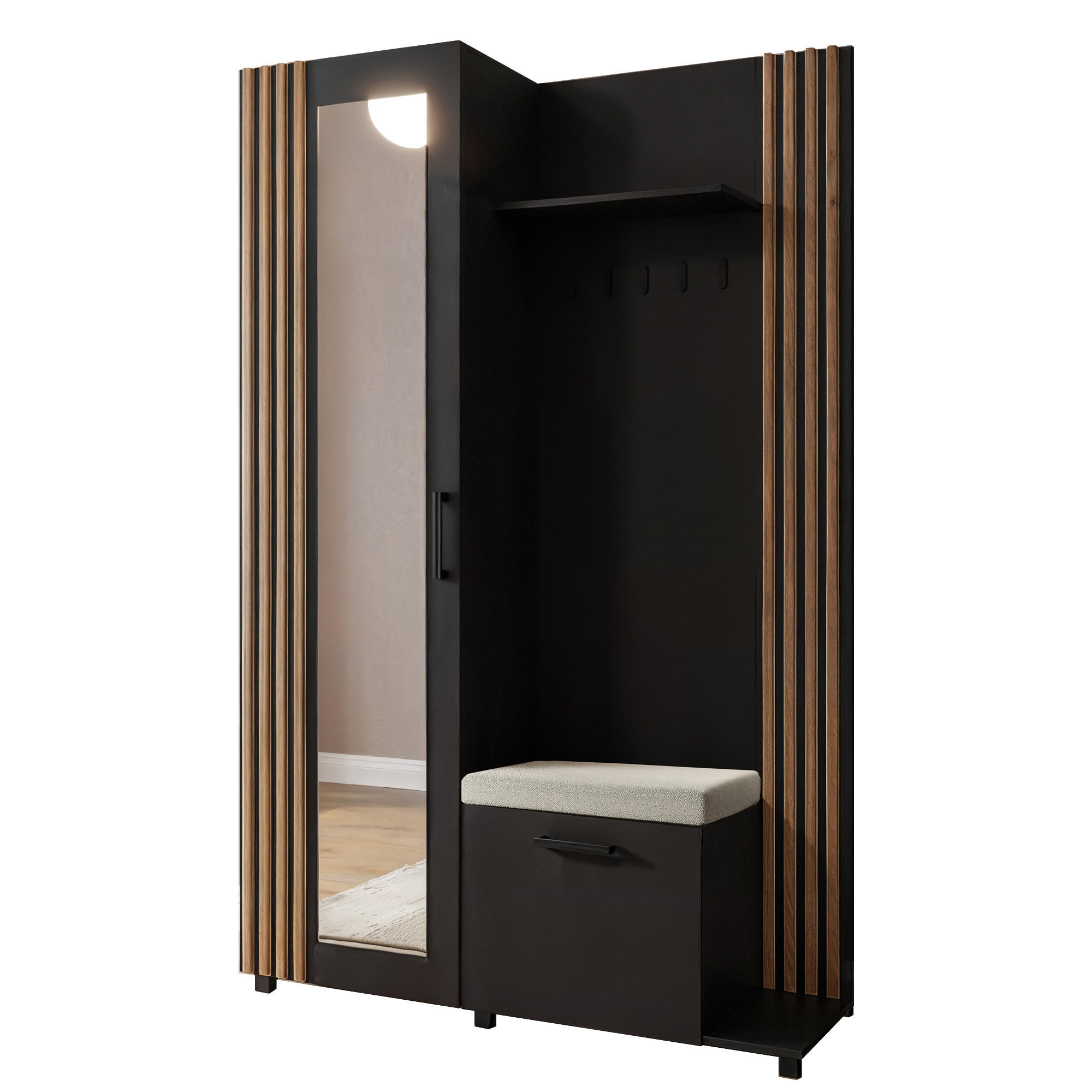 Margaret Hadas24 Garderobe Schwarz, Eiche Artisan 42x207x79 cm
