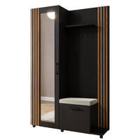 GARDEROBE Neli mit Lamellen und Spiegel, rechts, schwarz, artisan - Schwarz/Eiche Artisan, Kunststoff (42/207/79cm) - Margaret Hadas24