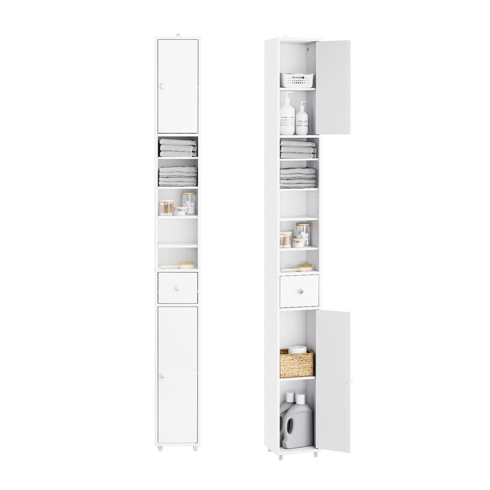 HOCHSCHRANK schmal, Weiß, 20x180x20cm - Weiß, Holzwerkstoff (20/180/20cm) - SoBuy