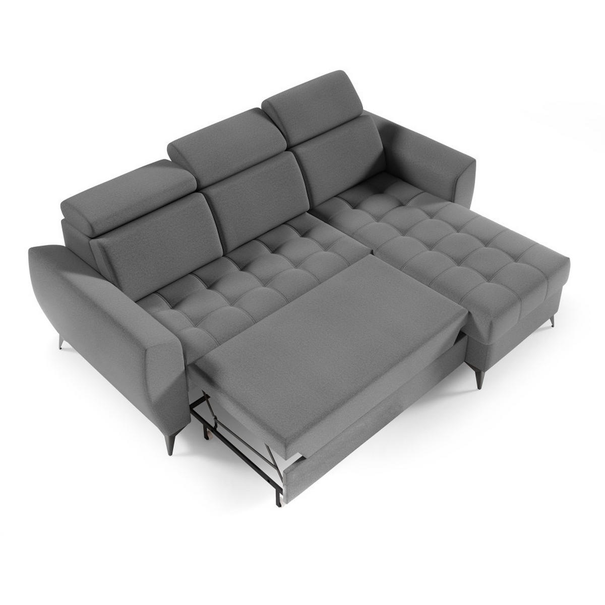 ECKSCHLAFSOFA Aurora I verstellbare Kopfstützen, Grau - Schwarz/Grau, Textil (235/176cm) - Beautysofa