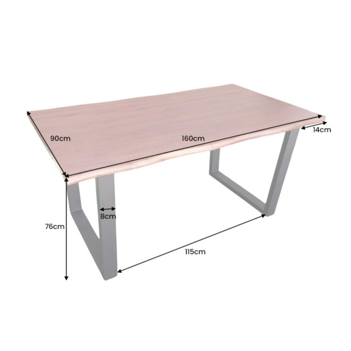 ESSTISCH GENESIS Akazie 160cm - Schwarz/Braun, Holz/Metall (90/160/76cm) - riess-ambiente