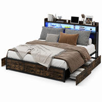 POLSTERBETT 160/200 cm mit Holz-Ablagekopfteil, Schubladenstauraum und RGB-LED-Beleuchtung - Schwarz, Holz/Metall (160/200cm) - Joyfair