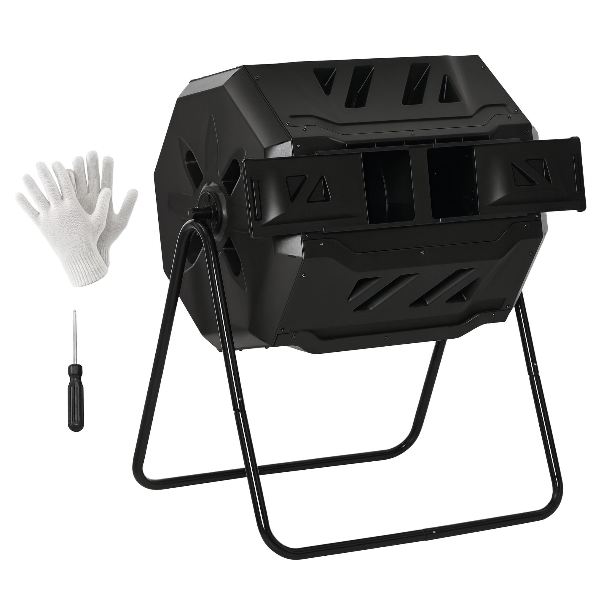 KOMPOSTBEHÄLTER DE-10147 2 Behälter, 160 L, drehbar Schwarz - Schwarz, Metall (64/96/71cm) - ComfortXL
