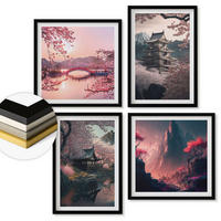 WANDBILDER 4er-Set - 50x50 cm & 40x60 cm Schwarzer Rahmen - Fantasielandschaften Japans - Schwarz, Kunststoff (50/50cm) - ArtPrintCave