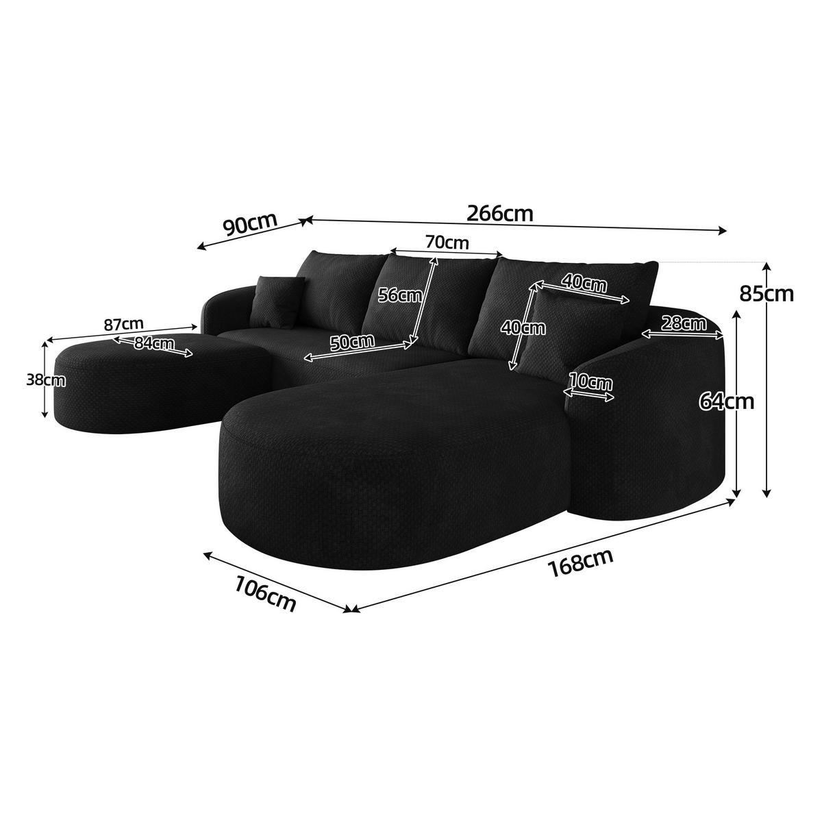 ECKSOFA 266/168/85 cm schwarz aus Stoff mit modularer Form und ohne Montage - Schwarz, Textil (168/266cm) - OKWISH