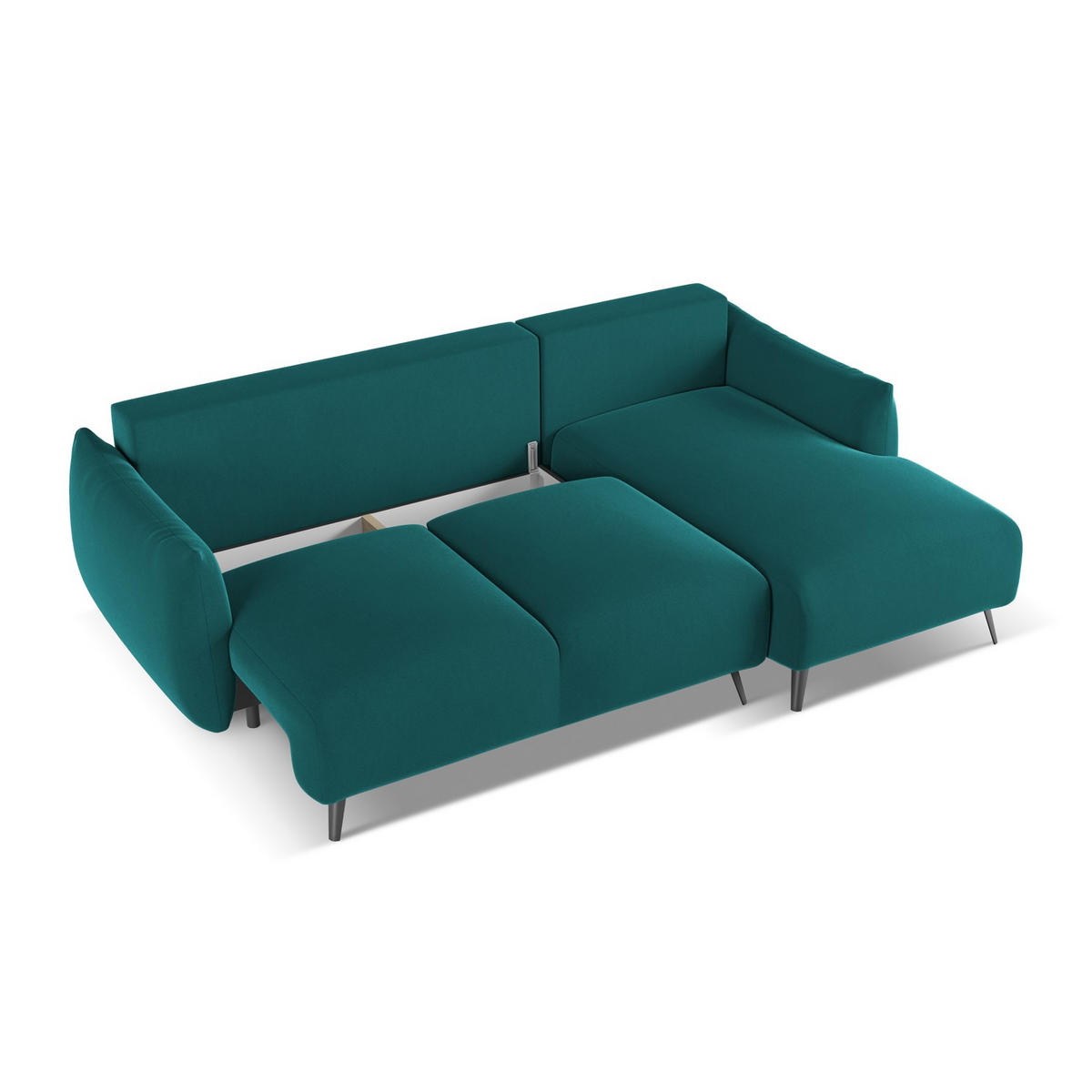 ECKSOFA mit Schlaffunktion Samt Stoff Blau - Blau/Petrol, Textil/Metall (242/162cm) - LaMiaSofa