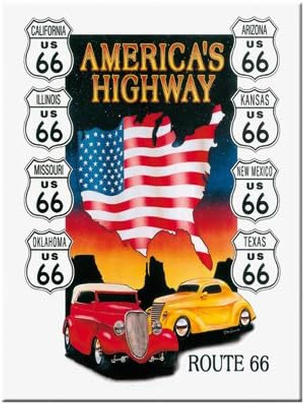 MAGNET 6/8 cm US Highways Route 66 America's Highway - Multicolor, Metall (6/8/0.1cm) - Nostalgic-Art
