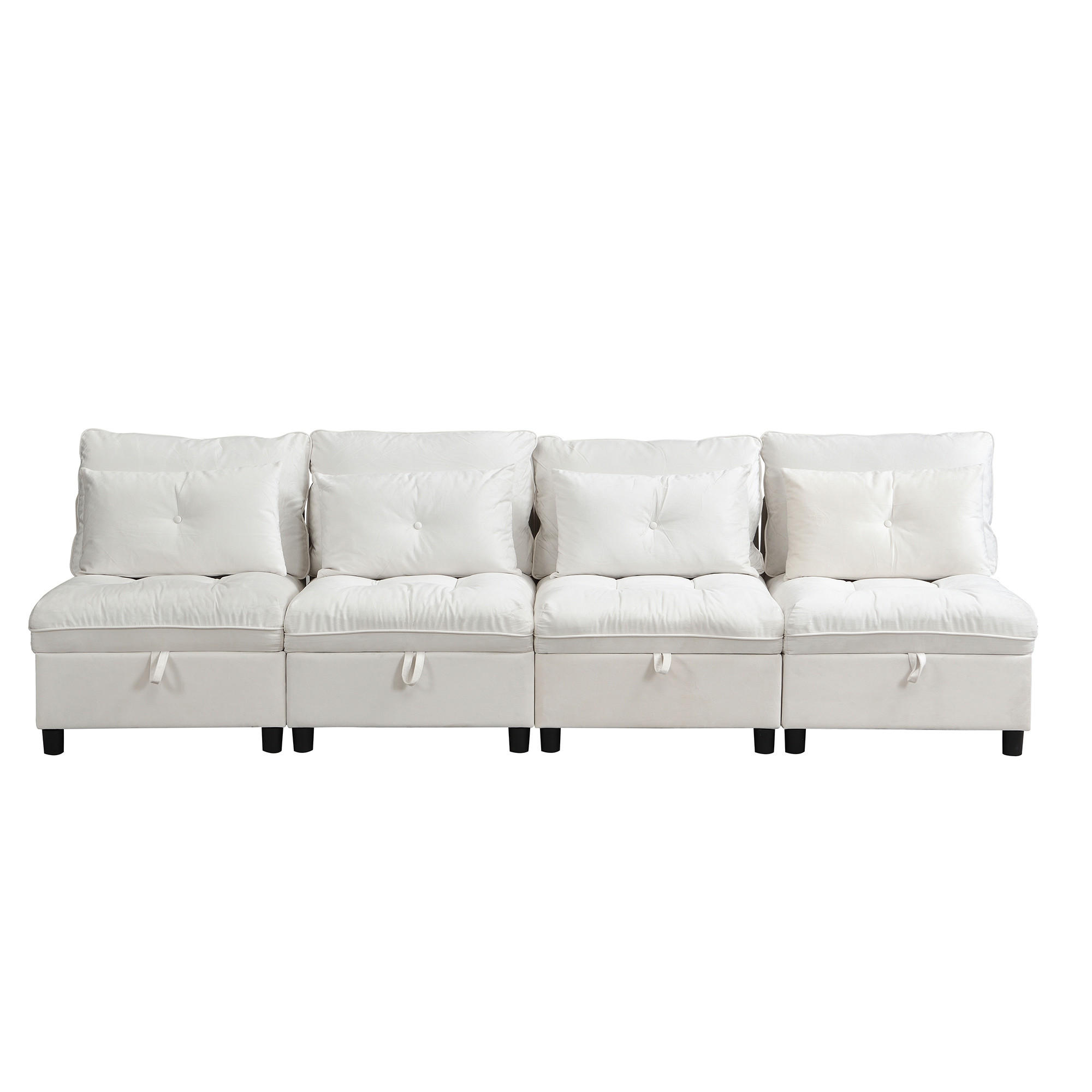 SOFA 4-Sitzer modulare Kombination mit Schlaffunktion Chenille Beige - Beige, Kunststoff (274/87/76cm) - OKWISH