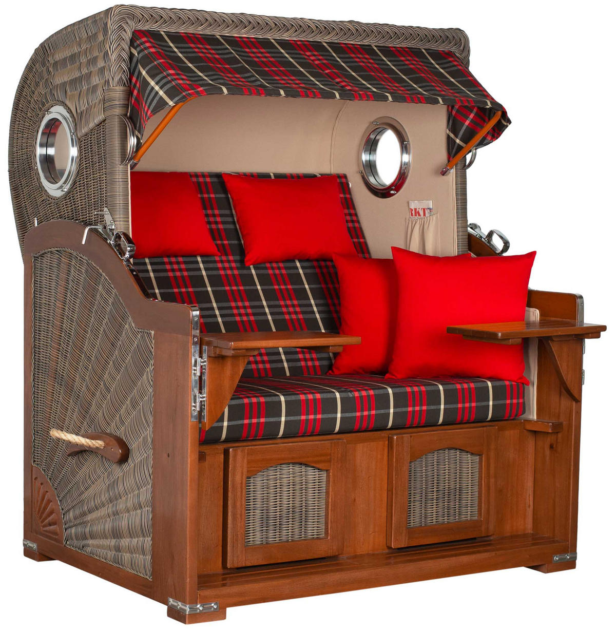 STRANDKORB XXL Düne Grande 2,5 Sitzer - Rot/Braun, Metall (142/170/95cm) - Mr. Deko