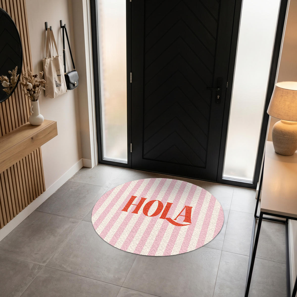ROHOŽKA Hola - Citát - Pruhy - Pastelová - Ružová - Červená - Biela 120x120 cm - ružová, plast (120/120cm) - MuchoWow