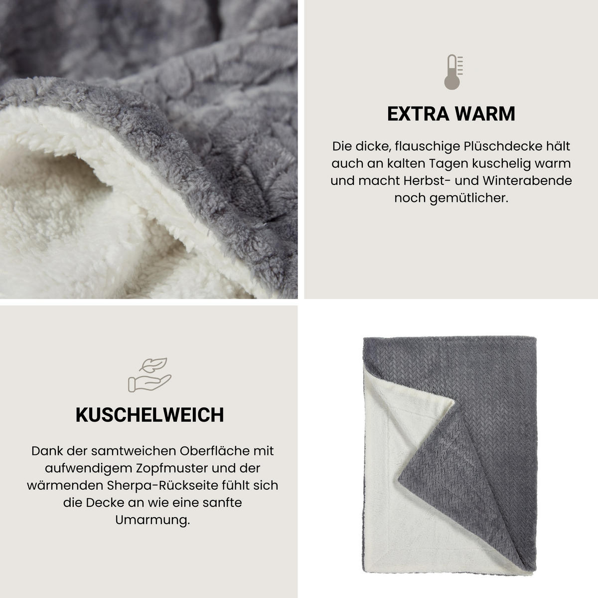 SHERPA-DECKE Elsa - 150 x 200 cm - Dunkelgrau - Dunkelgrau, Textil (150/200cm) - SCHIESSER
