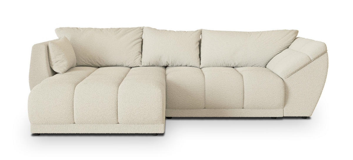 ECKSOFA ORENTI L-S Creme Boucle-Stoff mit Schlaffunktion - Creme, Holz (287/182cm) - MASSENO