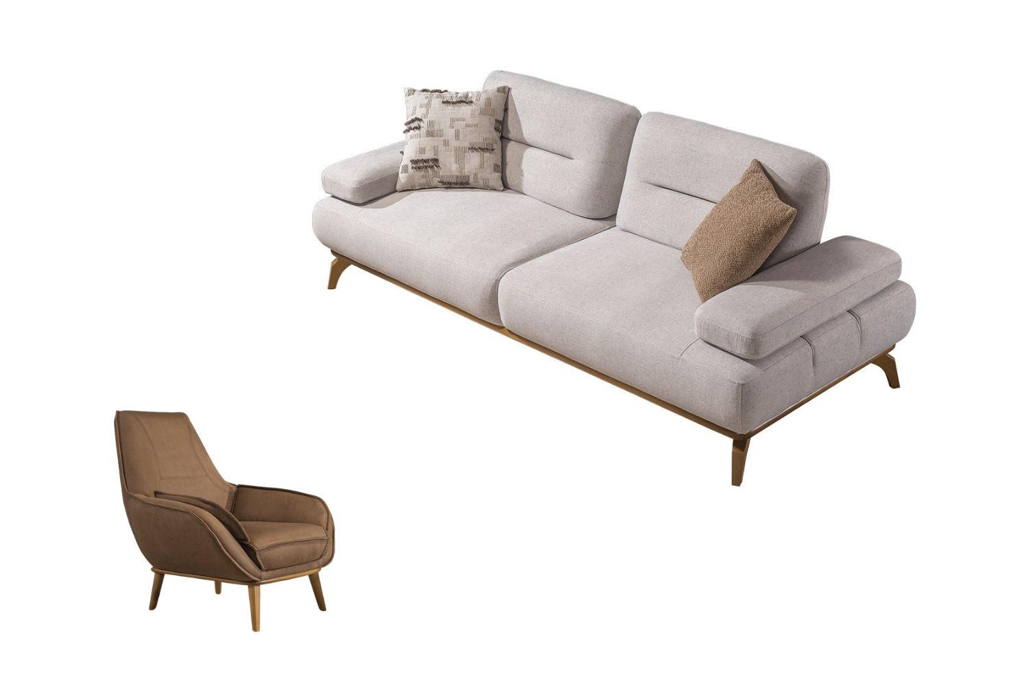 SITZGARNITUR Smooth Creme Stellvariante:2+1 - Creme, Holz (200/82/100cm) - Villa Möbel