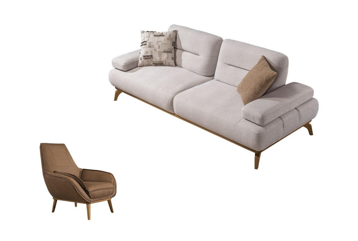 SITZGARNITUR Smooth Creme Stellvariante:2+1 - Creme, Holz (200/82/100cm) - Villa Möbel