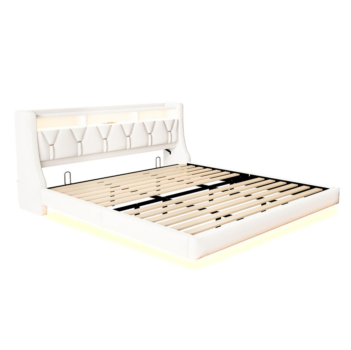 POLSTERBETT 180/200 cm mit klappbarem Kopfteil, LED, USB- und Typ-C-Anschluss, Stauraum, Samt, Beige - Beige, Textil (180/200cm) - Redom