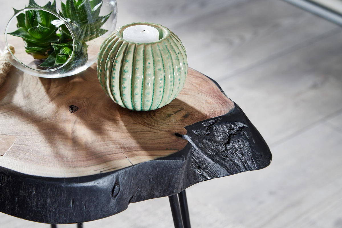BEISTELLTISCH – Massivholz Natur Baumkante handgefertigt Industrial - Beige/Schwarz, Holz/Metall (32/40/40cm) - KADIMA DESIGN
