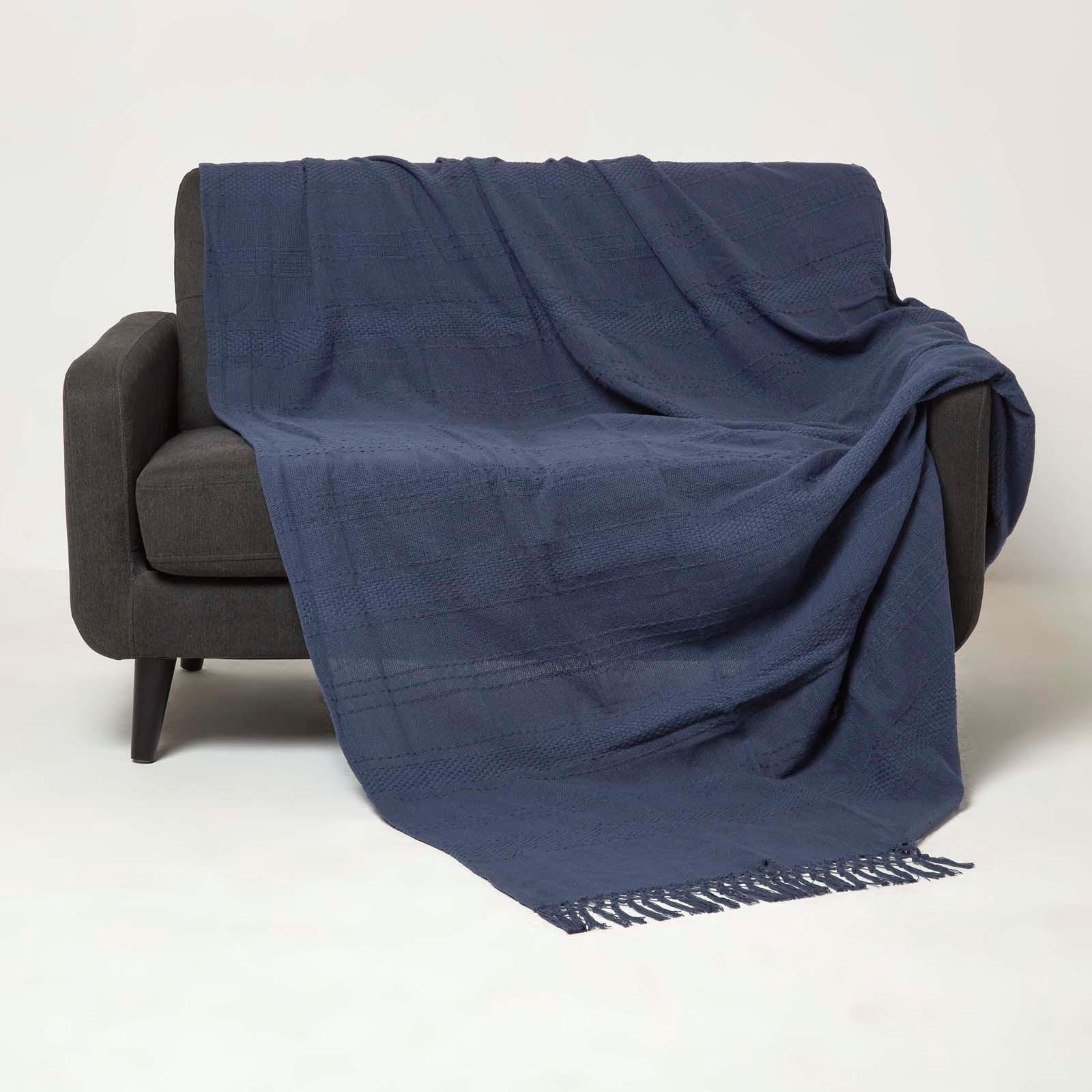 TAGESDECKE Kashi 255/360 cm, Baumwolle mit Fransen - Dunkelblau, Textil (255/360cm) - Homescapes