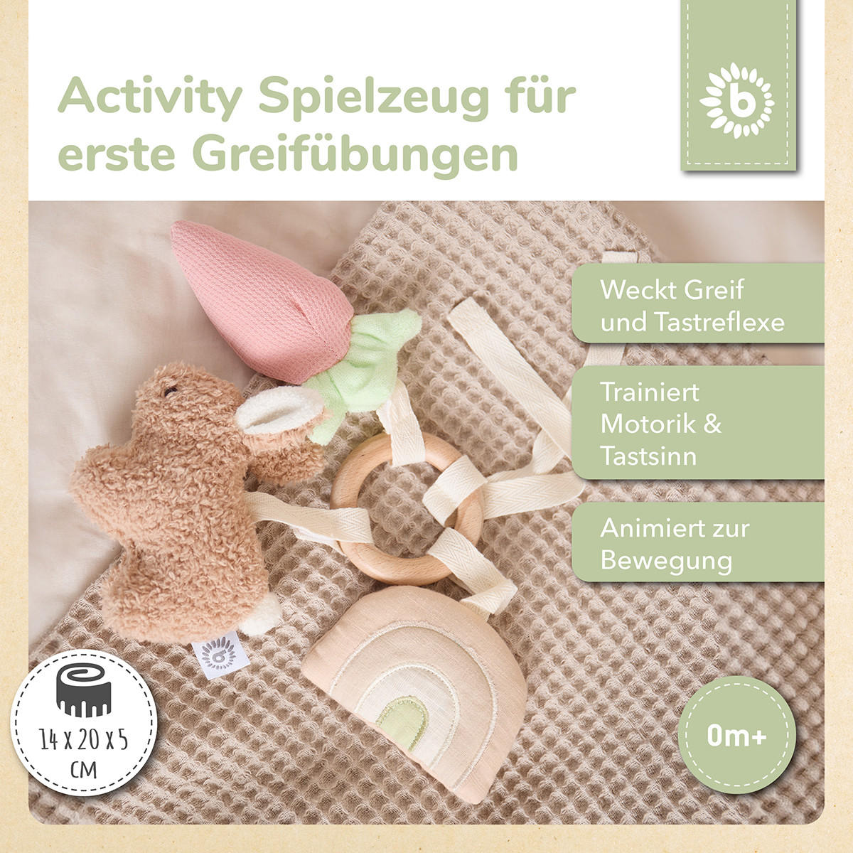 ACTIVITY Spielzeug Hase aus Boucle - Ab - Braun, Holz (20/14cm) - Bieco Spielwaren