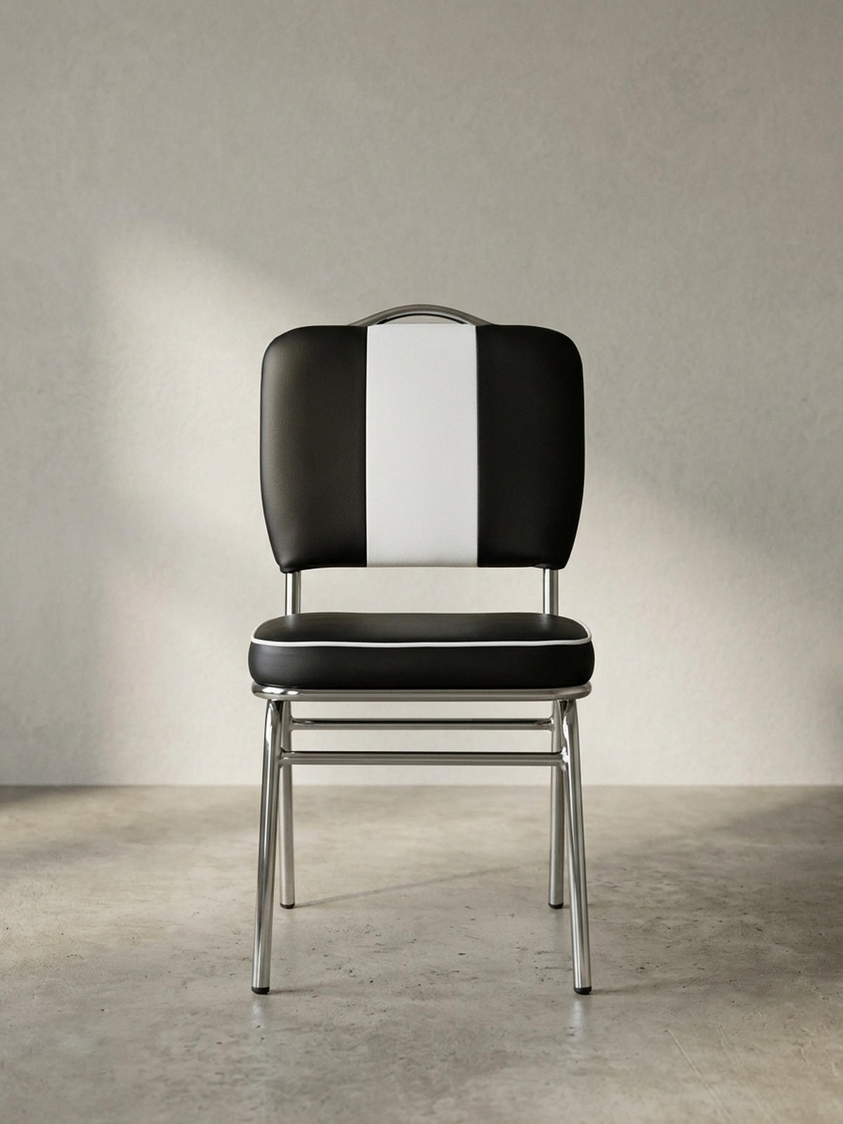ESSZIMMERSTUHL Kunstleder mit Metallgestell Retro 50er Jahre gepolstert, Schwarz 47x45x90 cm - Silberfarben/Schwarz, Kunststoff/Textil (47/90/45cm) - KADIMA DESIGN