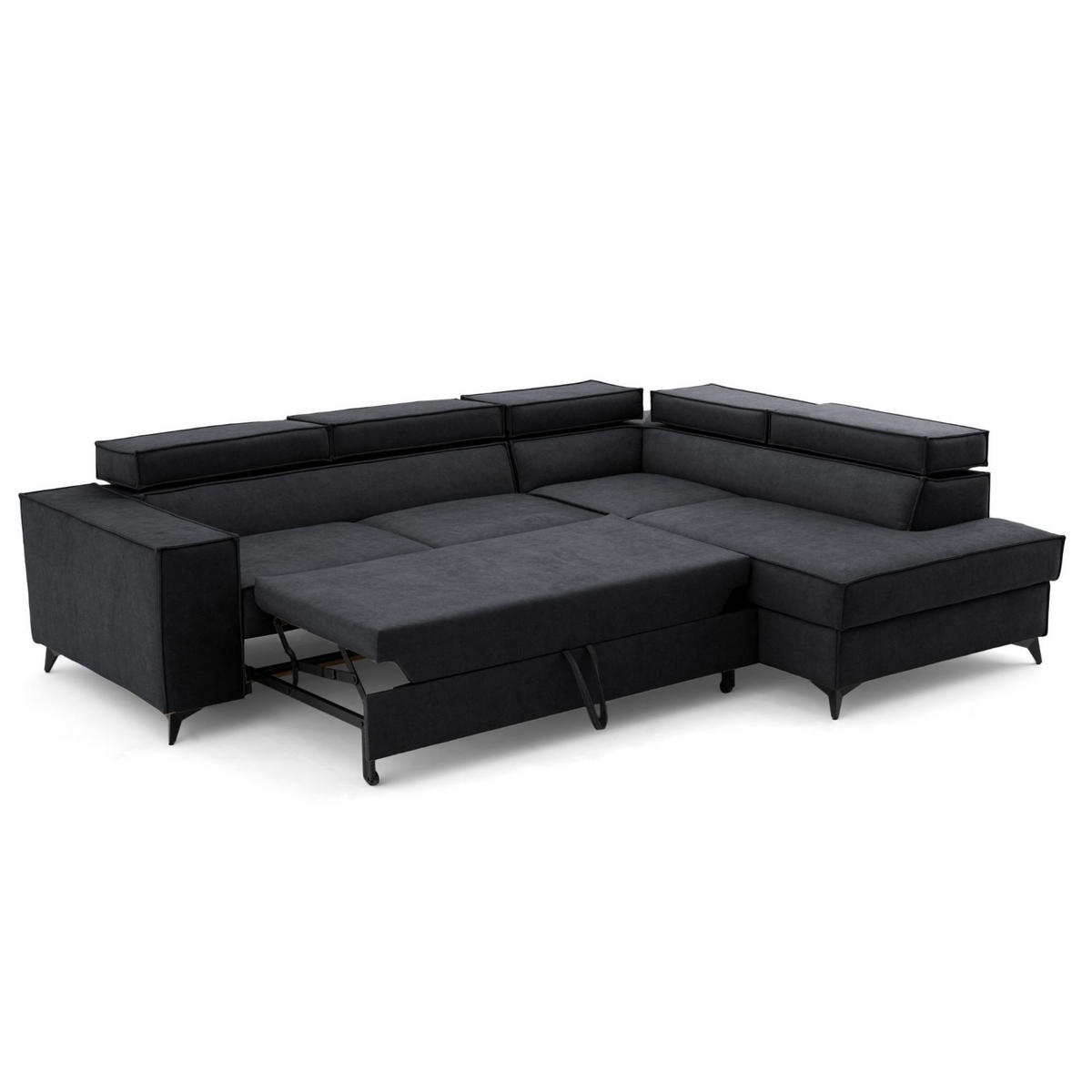 ECKSOFA PURE L Rechts mit Schlaffunktion 127x199 Velours Graphit - Graphitfarben/Schwarz, Holz/Textil (204/281cm) - Muffo