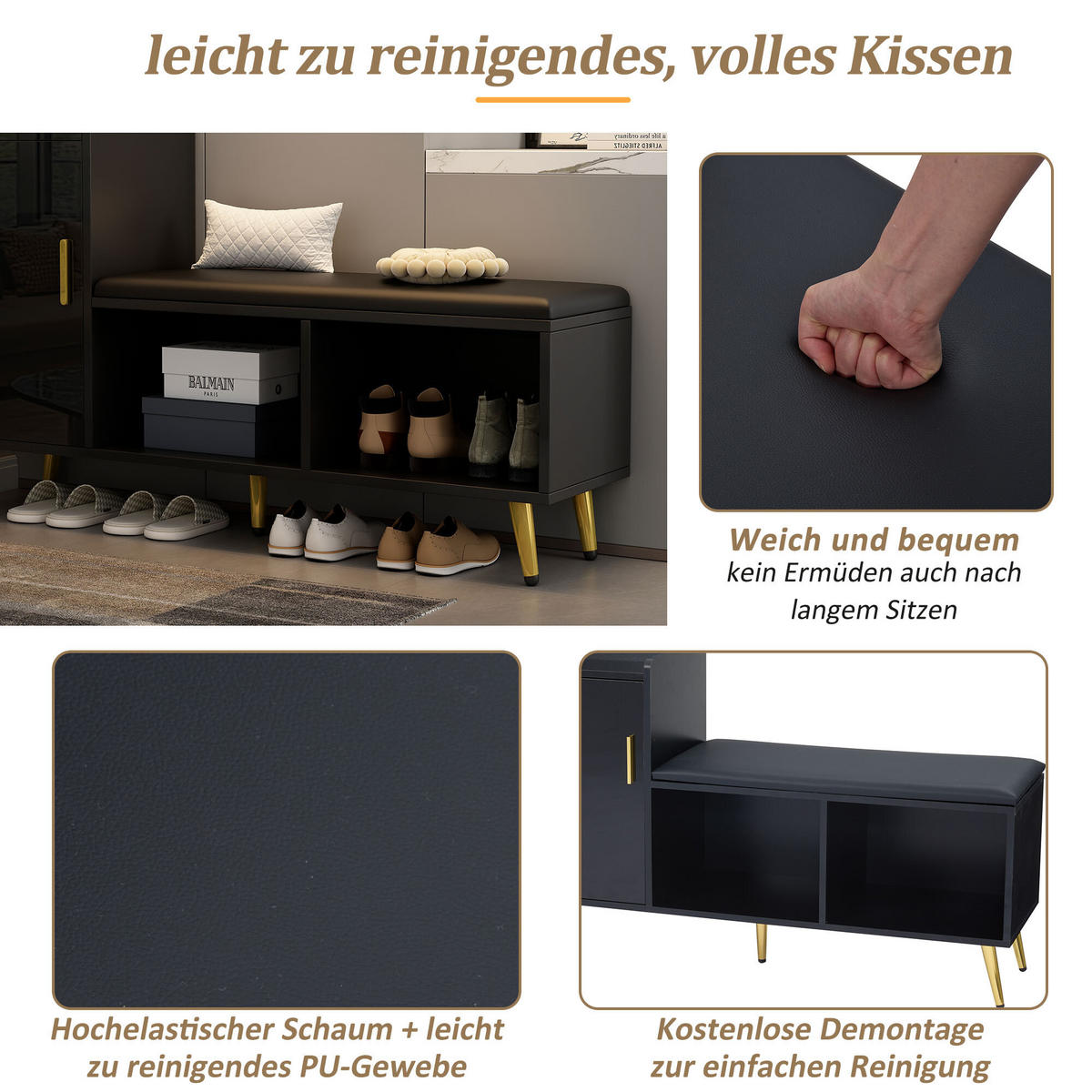 SCHUHSCHRANK Schwarz 120/35/71.5 CM - Schwarz, Holzwerkstoff (35/71.5/120cm) - Urban Meuble
