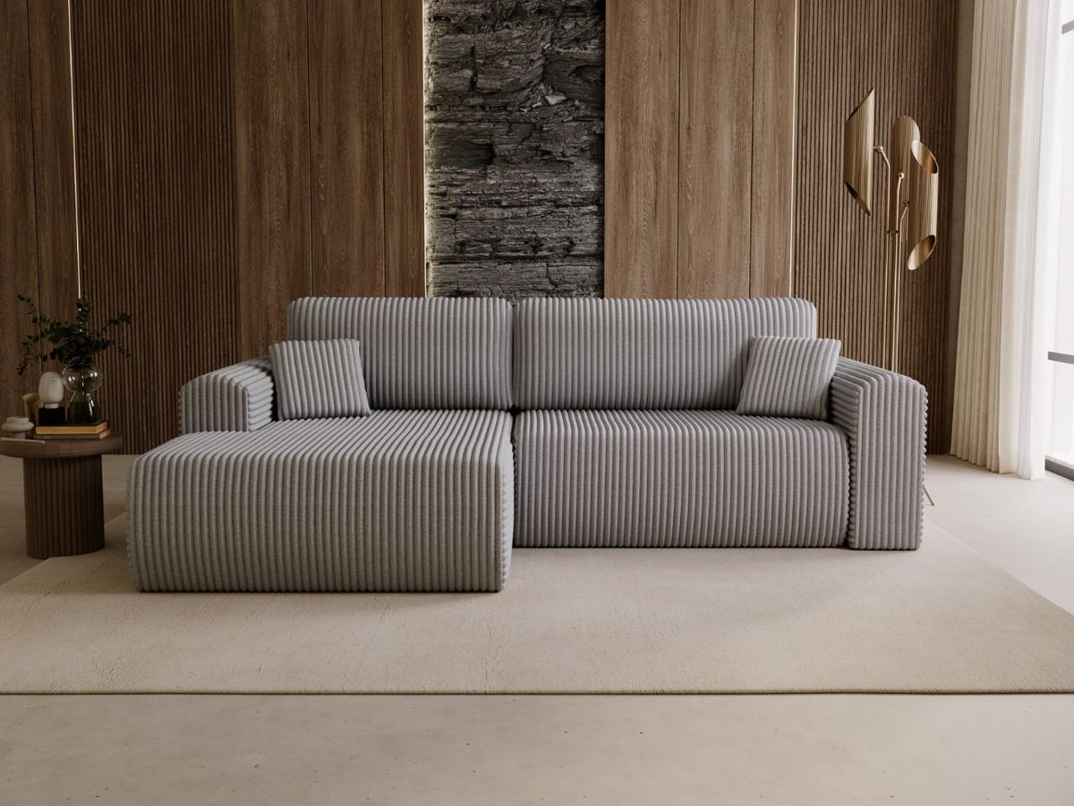 ECKSOFA Belvio Hellgrau Links - Hellgrau/Schwarz, Holz/Textil (257/177cm) - Graingold