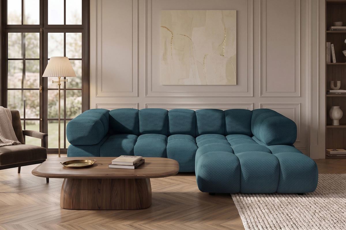 ECKSOFA L-FORM, Strukturierter Premiumstoff Sonic, Azurblau, Rechts, Averro - Blau, Holz (280/150cm) - Kaiser Möbel