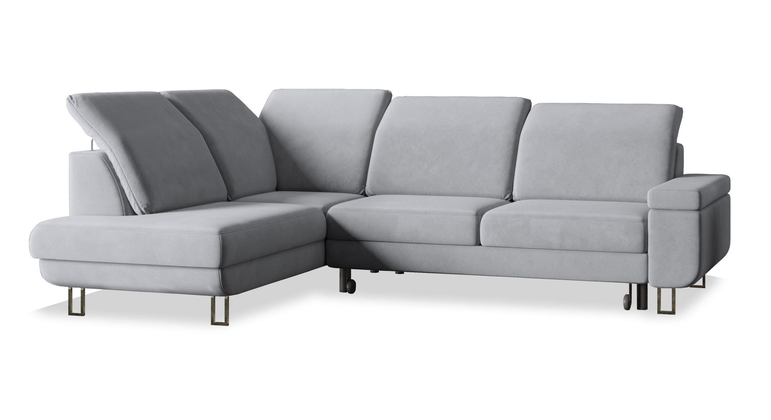 ECKSOFA LERMA R-S Hellgrau Velours-Stoff mit Schlaffunktion - Hellgrau, Holz (253/190cm) - MASSENO