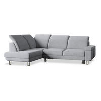 ECKSOFA LERMA R-S Hellgrau Velours-Stoff mit Schlaffunktion - Hellgrau, Holz (253/190cm) - MASSENO