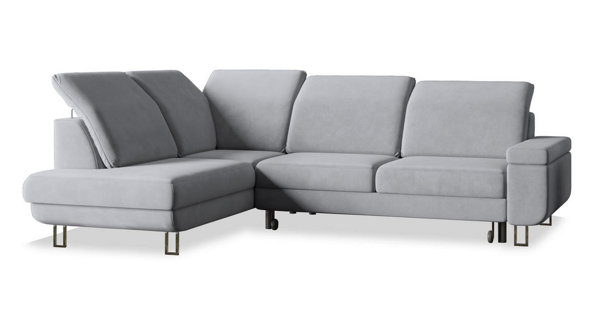 ECKSOFA LERMA R-S Hellgrau Velours-Stoff mit Schlaffunktion - Hellgrau, Holz (253/190cm) - MASSENO