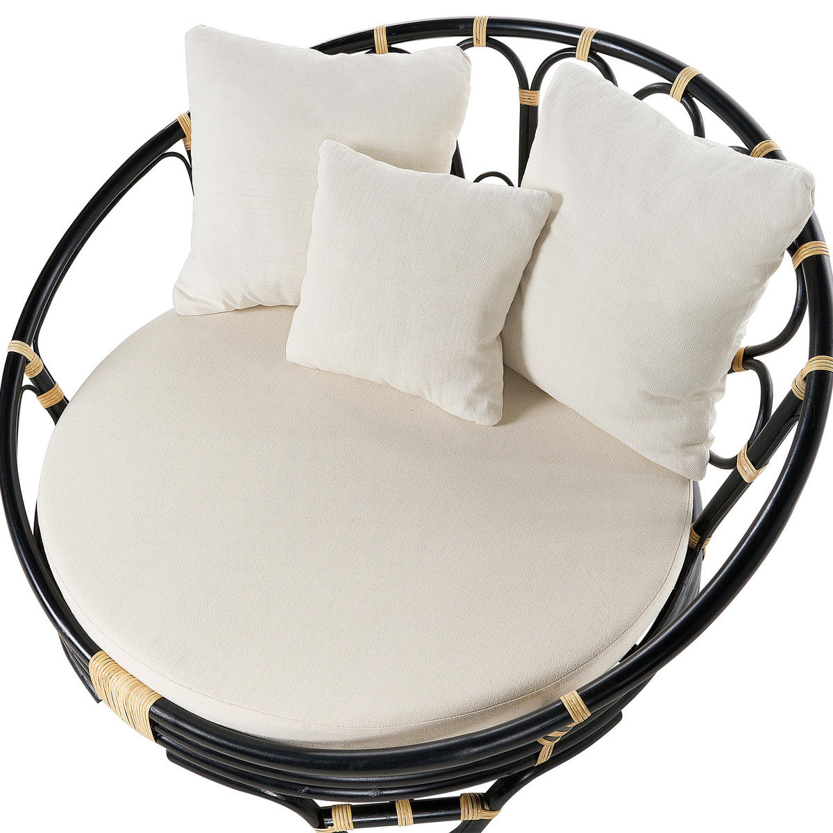 SONNENINSEL Rattan schwarz Auflagen beige ROSSANO - Beige/Schwarz, Naturmaterialen (112/71/110cm) - Beliani