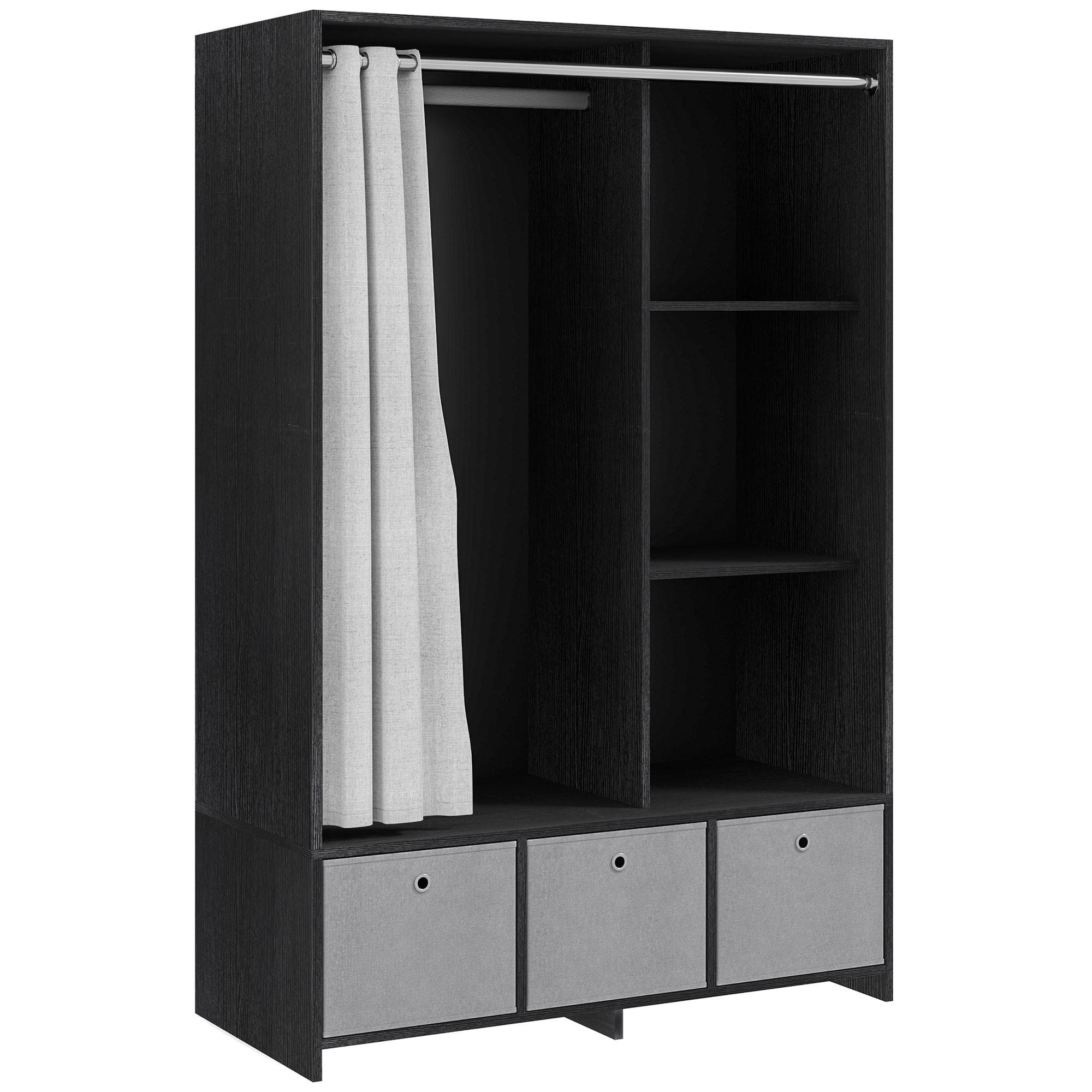 STOFFSCHRANK DE-17181 Schwarz - Schwarz, Holzwerkstoff (48/160/105cm) - ComfortXL