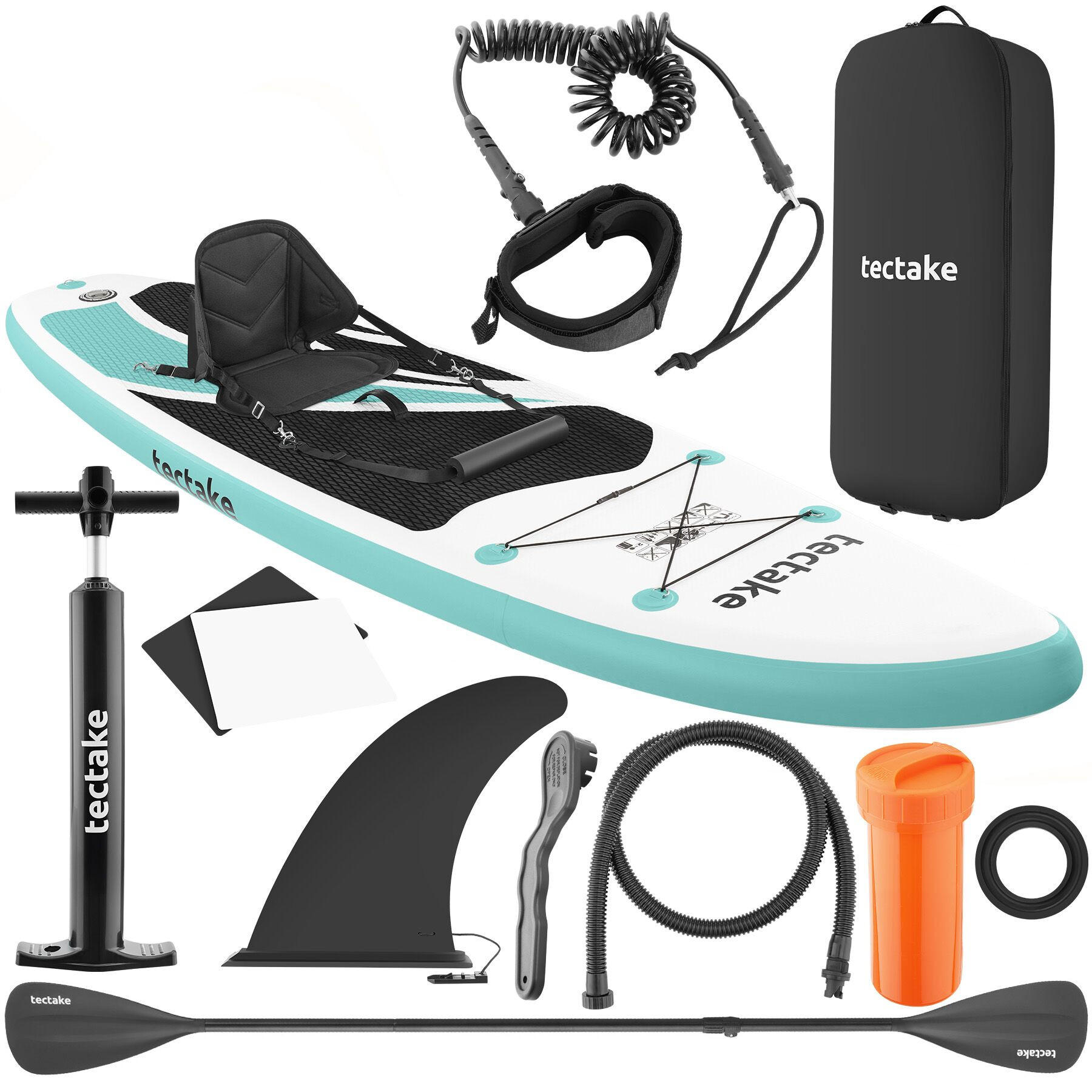 STAND UP PADDLE BOARD Zenon, Belastbarkeit 200 kg, inklusive Kajak-Sitz, weiß/türkis - Weiß, Kunststoff (320/84/0.4cm) - tectake