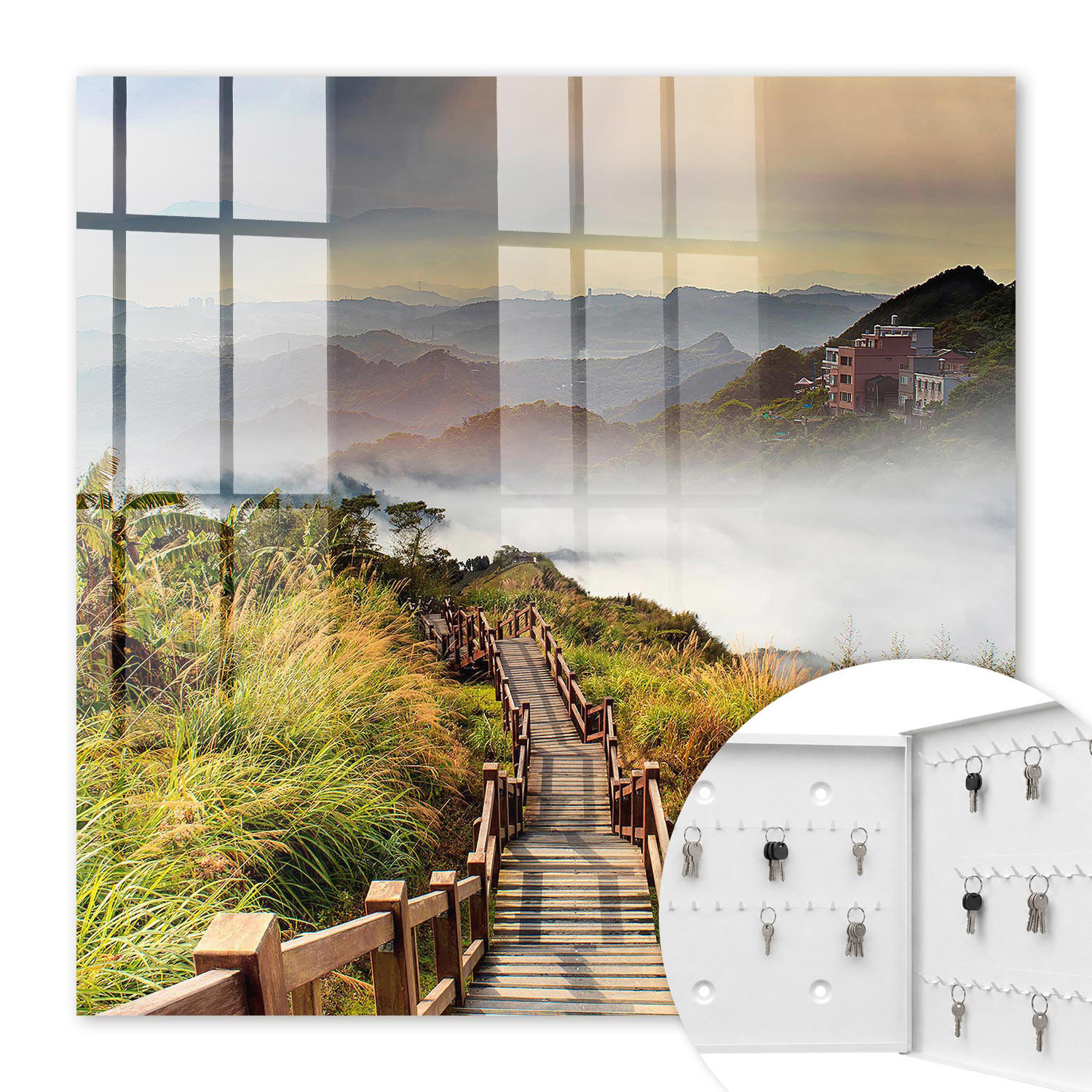 SCHLÜSSELBOX Weiß 30x30 cm – Türöffnung nach rechts - Bergzauber - Grün, Metall (30/30/5cm) - TULUP