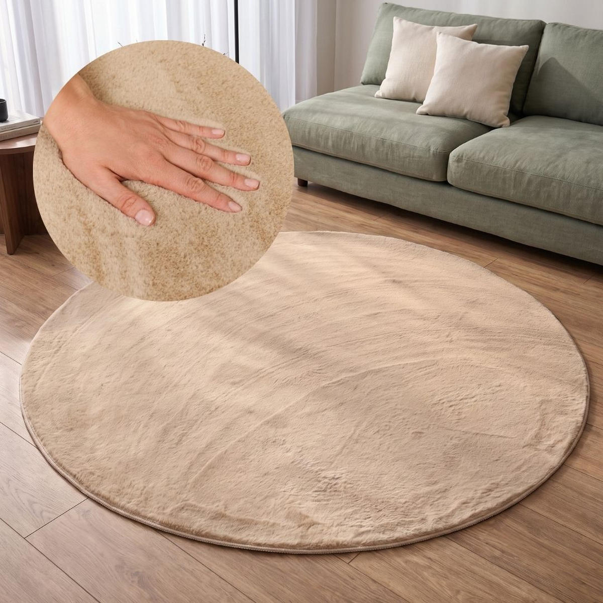 KURZFLORTEPPICH LUMI rund beige kuschelweich waschbar 120/120 cm - Beige, Textil (120/120cm) - Tapiso