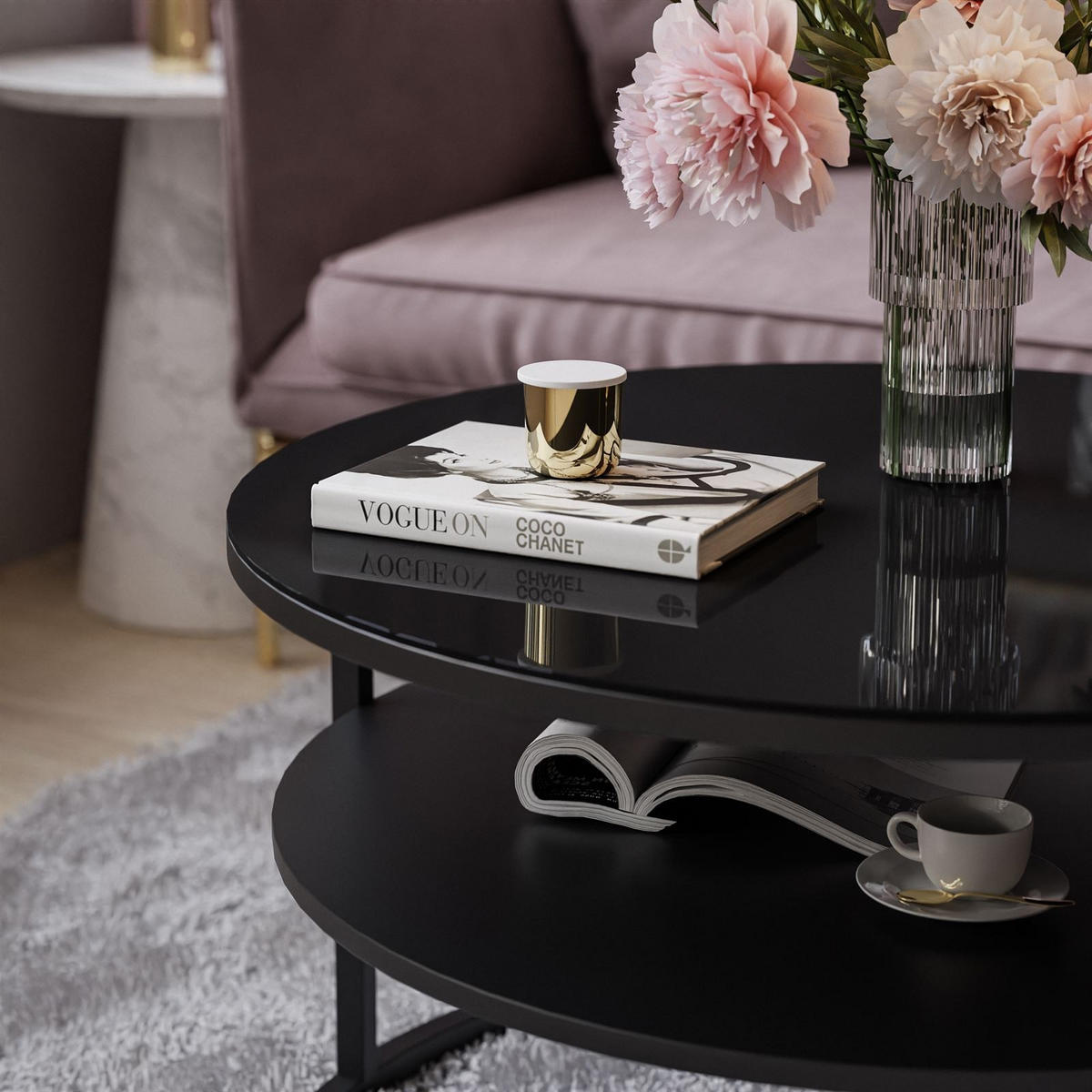 COUCHTISCH CIRI GLASS mit Regal - Weiß, Glas (70/70/47.4cm) - Lookway