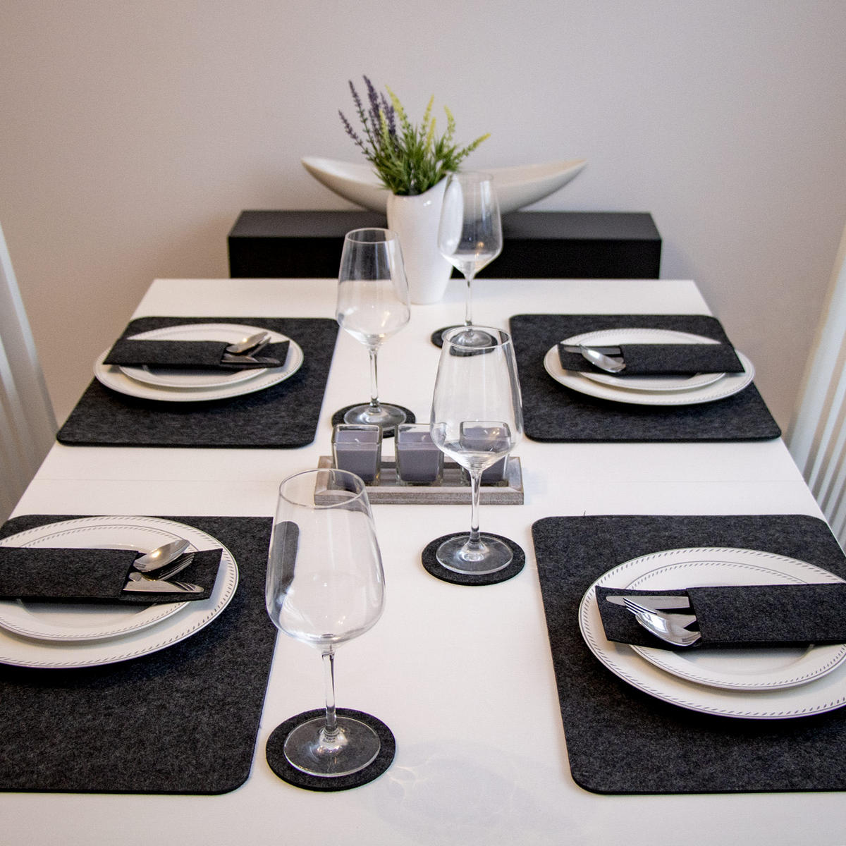 TISCHSET aus Filz, 12er Set 43/30 cm Anthrazit - Anthrazit, Kunststoff (43/30/1cm) - Dunedesign