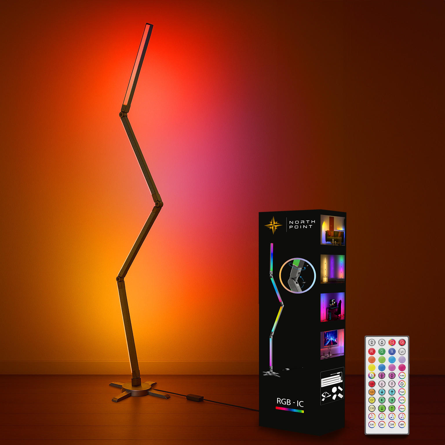 LED-STEHLAMPE - RGBIC mit faltbarem Design und Musiksteuerung für modernes Ambiente im Wohnzimmer und Schlafzimmer - Weiß, Kunststoff (28/28/176cm) - Northpoint