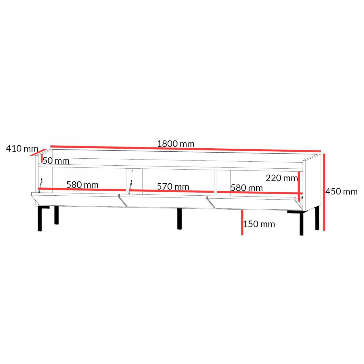 TV-LOWBOARD Liam 180 Baltic Storm (stehend) - Walnussfarben/Schwarz, Holzwerkstoff/Metall (180/45/41cm) - mzm24
