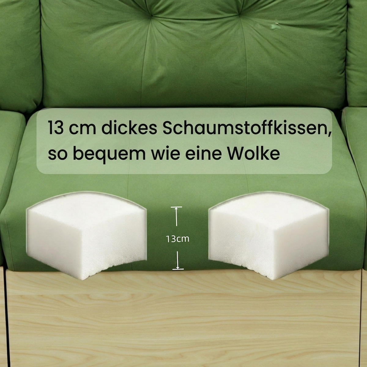 ECKSOFA 228/115/78 cm Grün mit Ausziehbarer Fußhocker, USB-Anschluss und Aufbewahrungstasche - Grün, Textil (228/80cm) - Oxeza