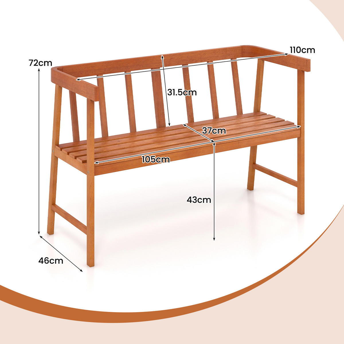 GARTENBANK Natur - Naturfarben, Holz (110/72/46cm) - COSTWAY