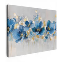 LEINWANDBILD Blumen - Blau - Abstrakt Wandbilder 80x60 cm - Hellgrau, Textil (80/60cm) - MuchoWow