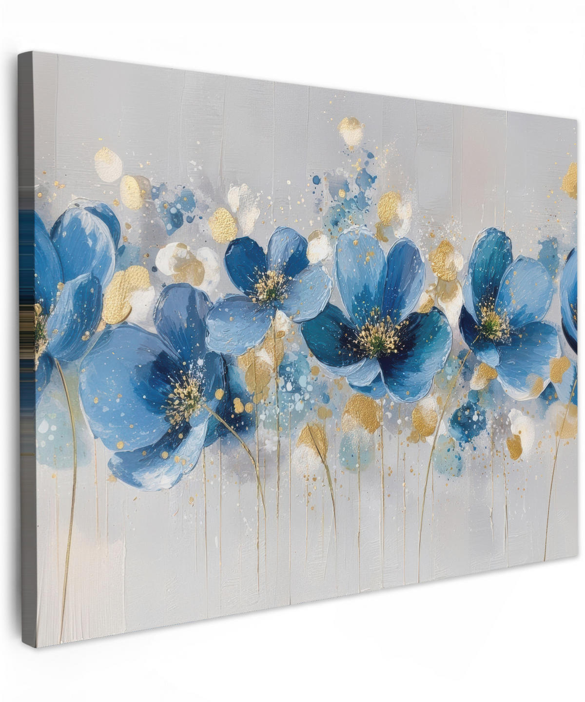 LEINWANDBILD Blumen - Blau - Abstrakt Wandbilder 80x60 cm - Hellgrau, Textil (80/60cm) - MuchoWow