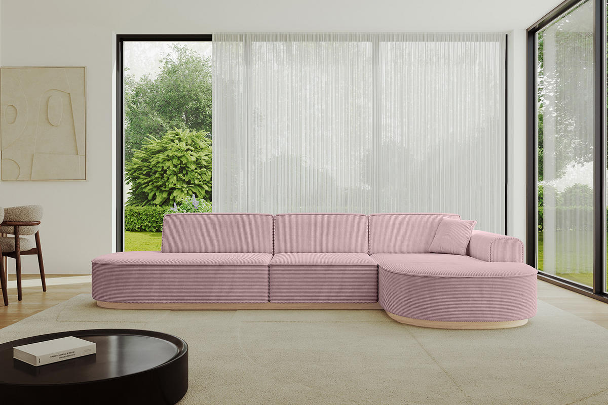 ECKSOFA Ottomane Rechts MARI-L2-v1 - 328x171x83 cm Rosa Cord - Rosa, Holzwerkstoff/Textil (171/328cm) - ALTDECOR