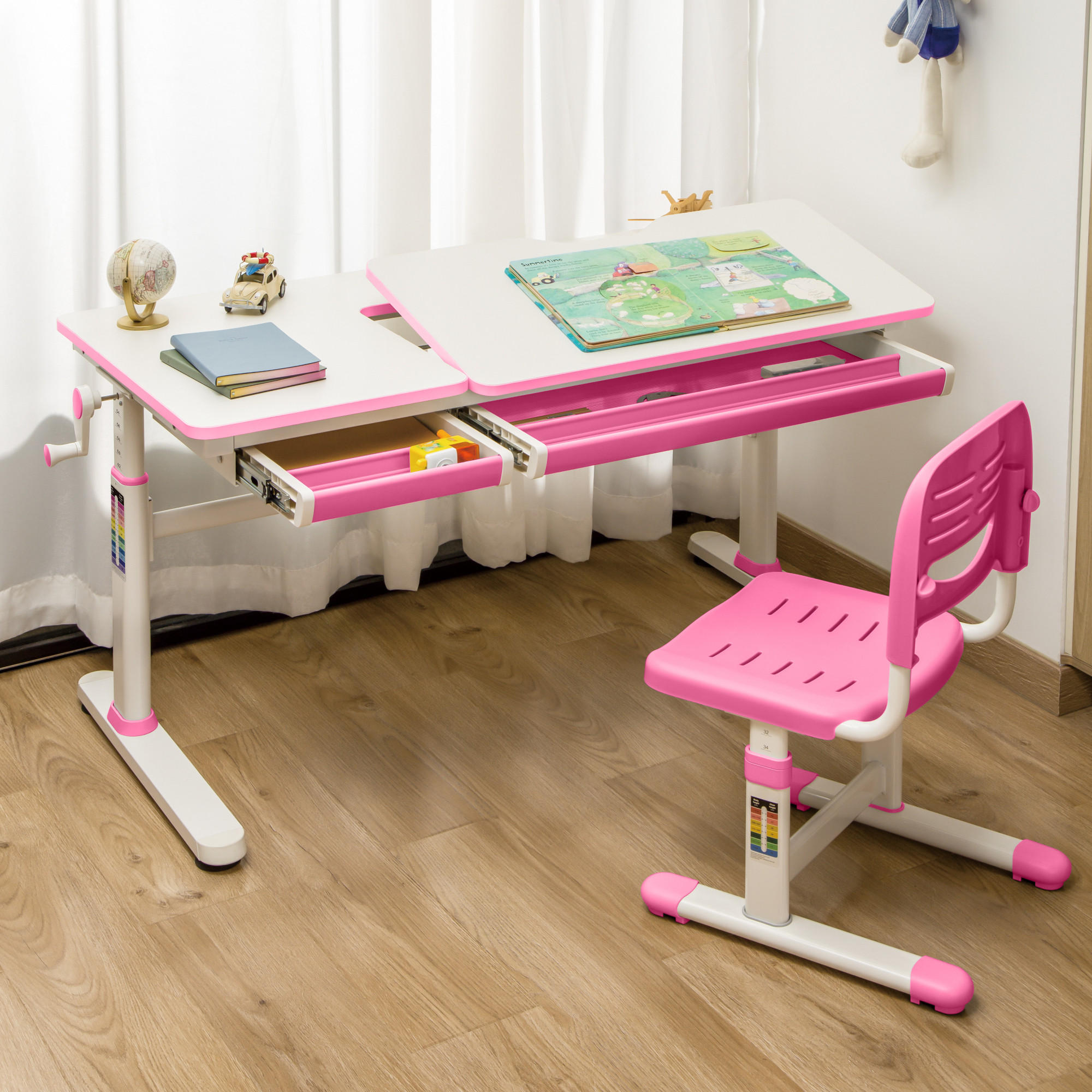 SCHÜLERSCHREIBTISCH Sauda - Pink/Weiß, Holzwerkstoff/Kunststoff (120/76/60cm) - [en.casa]