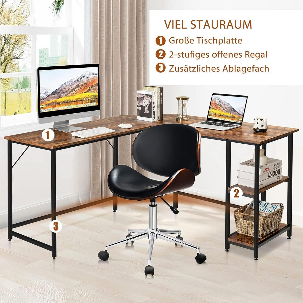 DATORBORD Brunt - Brun, Träbaserade material (138/138/75cm) - COSTWAY