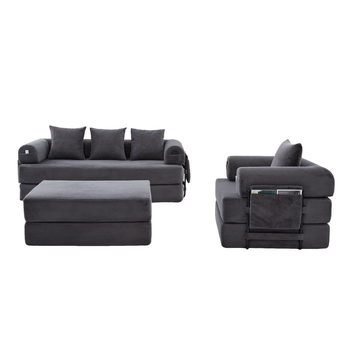 SITZGARNITUR DE-33801 modular mit Hocker Dunkelgrau - Dunkelgrau, Metall (200/67/190cm) - ComfortXL