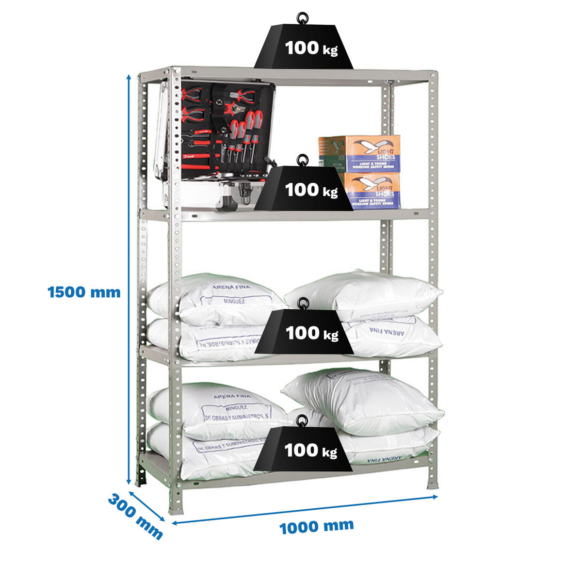 SCHRAUBREGAL PANDA MID | HxBxT 150x100x30cm | Fachlast 100kg | Grau - Grau, Metall (100/150/30cm) - PROREGAL